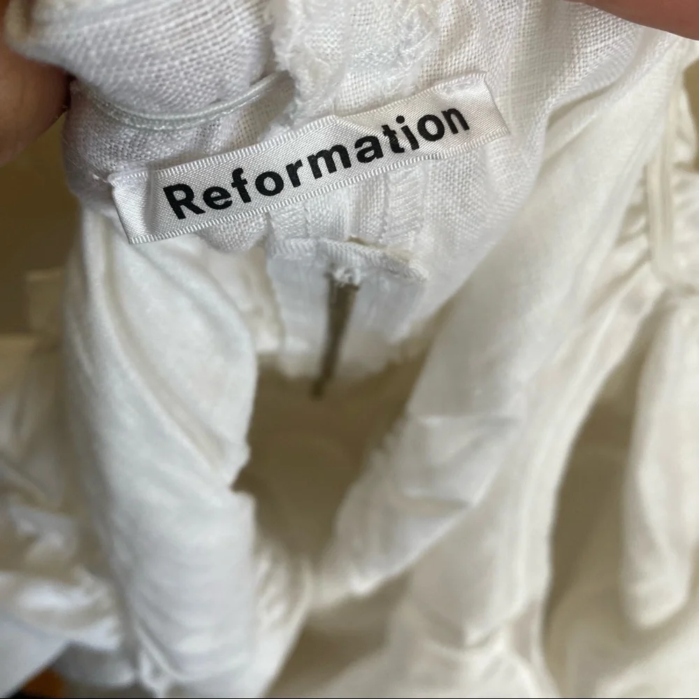 Reformation White 100% Linen Salina Top puff sleeve crop top size 16